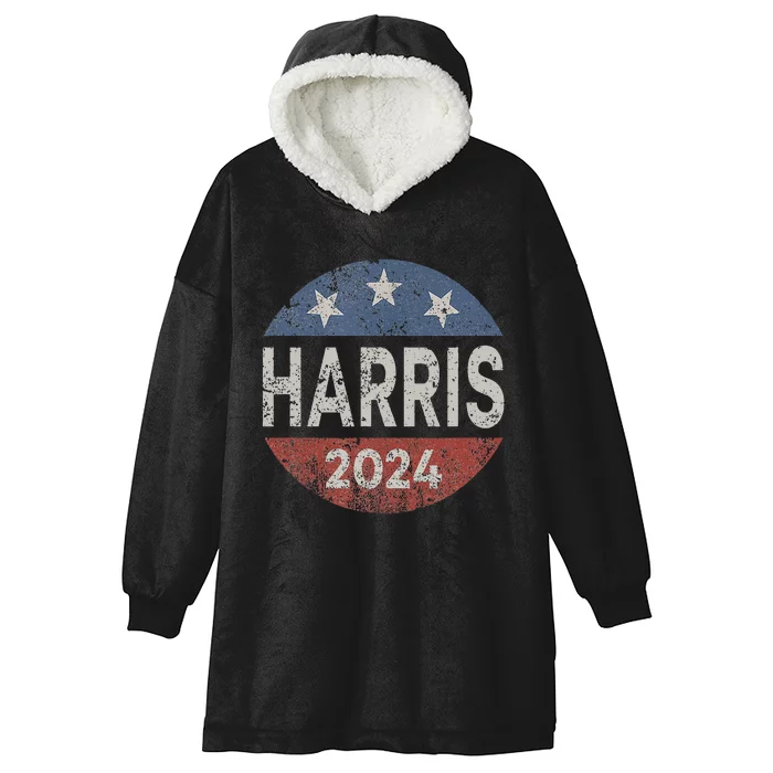 Kamala Harris 2024 For President Retro Button Election Hooded Wearable Blanket