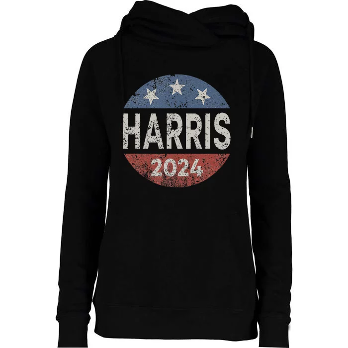 Kamala Harris 2024 For President Retro Button Election Womens Funnel Neck Pullover Hood