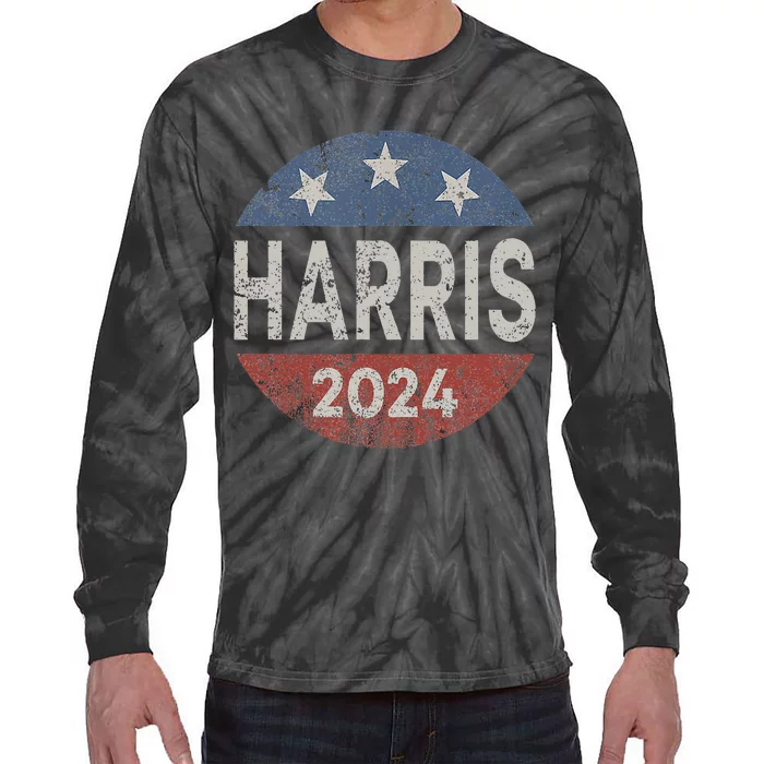 Kamala Harris 2024 For President Retro Button Election Tie-Dye Long Sleeve Shirt