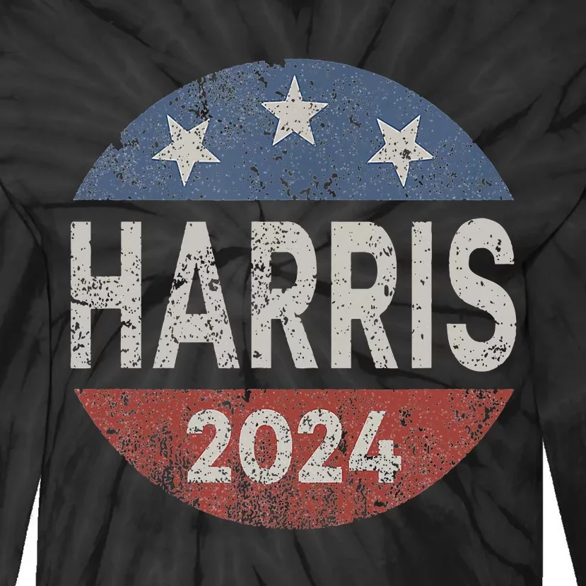 Kamala Harris 2024 For President Retro Button Election Tie-Dye Long Sleeve Shirt