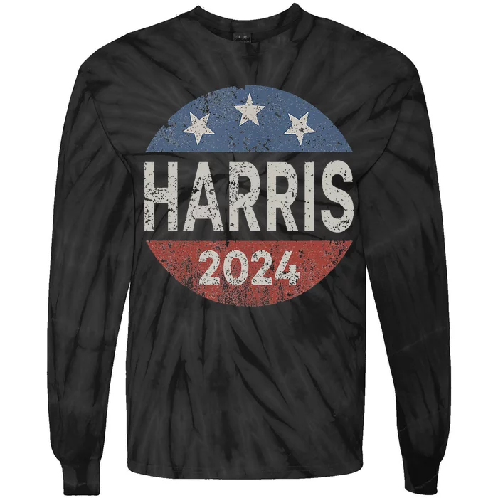 Kamala Harris 2024 For President Retro Button Election Tie-Dye Long Sleeve Shirt