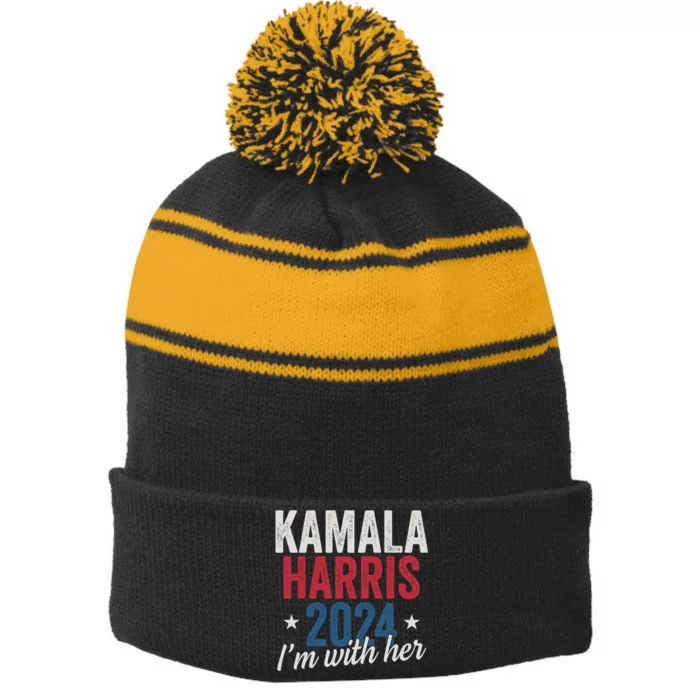 Kamala Harris 2024 Support Stripe Pom Pom Beanie