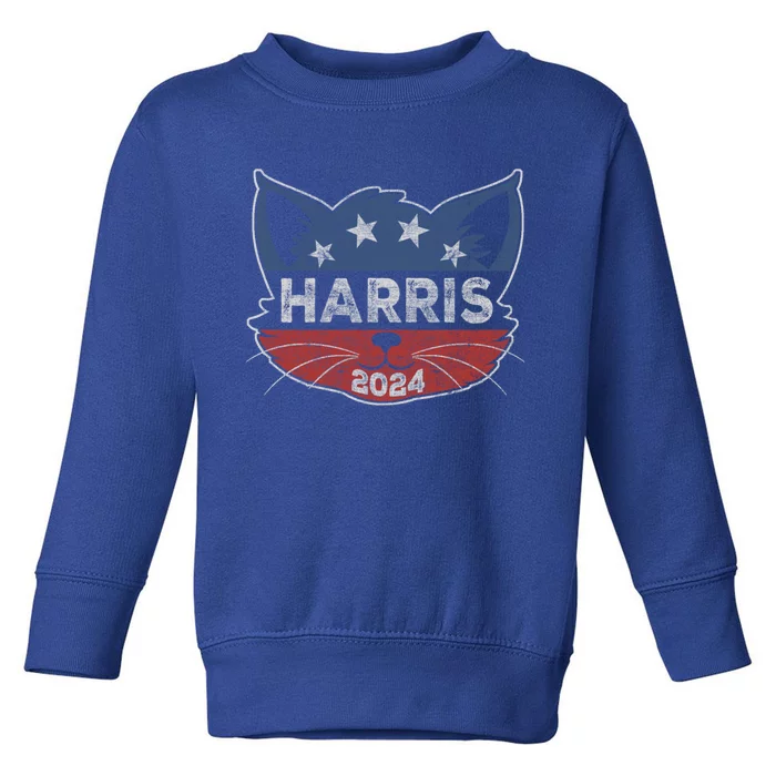 Kamala Harris 2024 Button Cat Face Cat Ladies For Kamala Cute Gift Toddler Sweatshirt