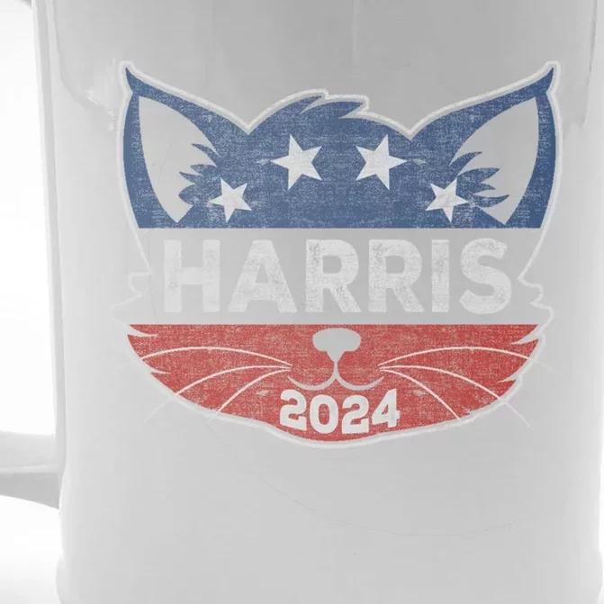 Kamala Harris 2024 Button Cat Face Cat Ladies For Kamala Cute Gift Front & Back Beer Stein