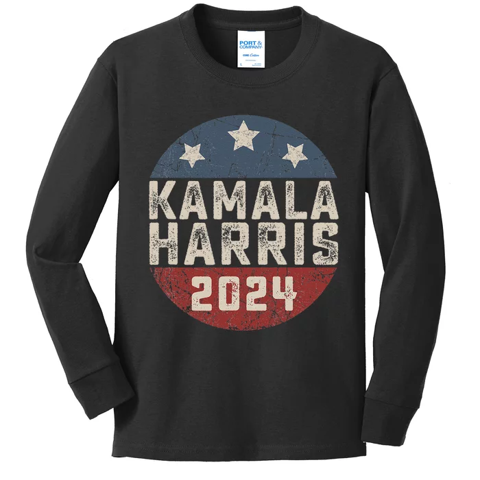 Kamala Harris 2024 For President Retro Button Election Kids Long Sleeve Shirt