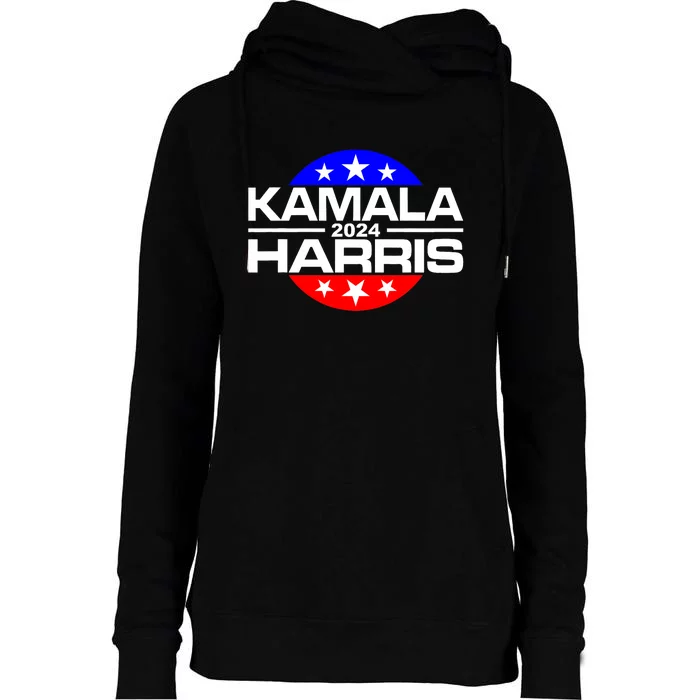 Kamala Harris 2024 For President Campaign Button Style Womens Funnel Neck Pullover Hood