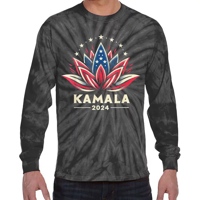 Kamala Harris 2024 Presidential Campaign American Lotus Tie-Dye Long Sleeve Shirt