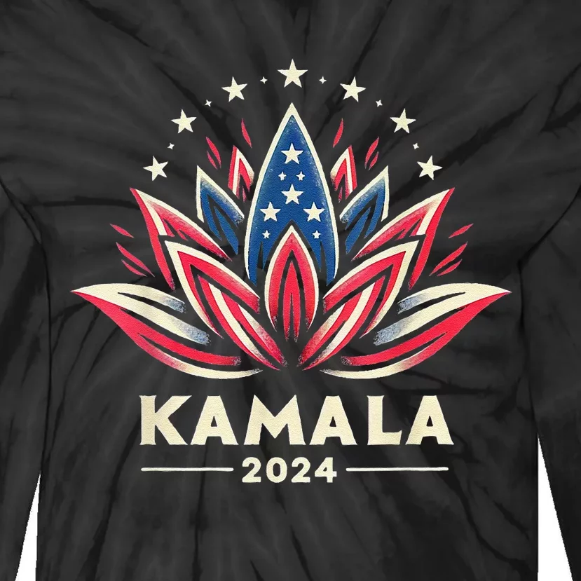 Kamala Harris 2024 Presidential Campaign American Lotus Tie-Dye Long Sleeve Shirt