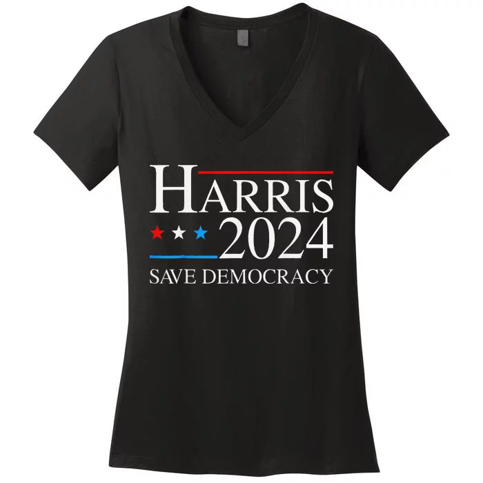 Kamala Harris 2024 Save Democratic Election Campaign Us Flag Women's V-Neck T-Shirt