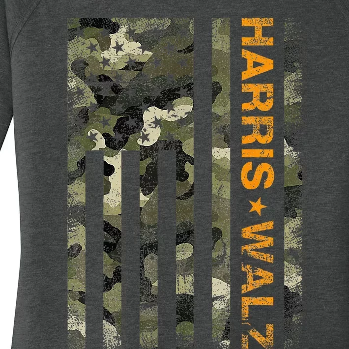 Kamala Harris 2024 President Usa Camouflage Dudes Walz Waltz Women's Perfect Tri Tunic Long Sleeve Shirt