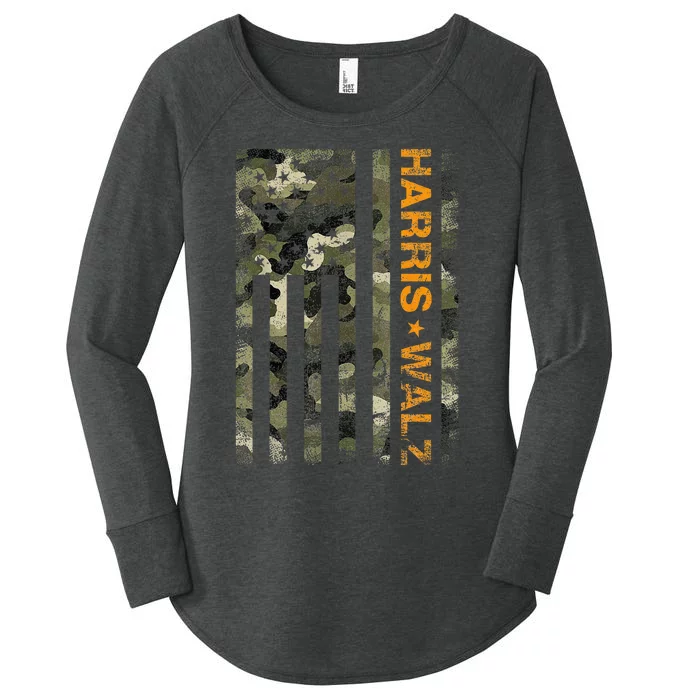 Kamala Harris 2024 President Usa Camouflage Dudes Walz Waltz Women's Perfect Tri Tunic Long Sleeve Shirt