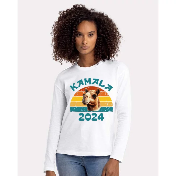 Kamala Harris 2024 For President Retro Camel Campaign Womens Cotton Relaxed Long Sleeve T-Shirt