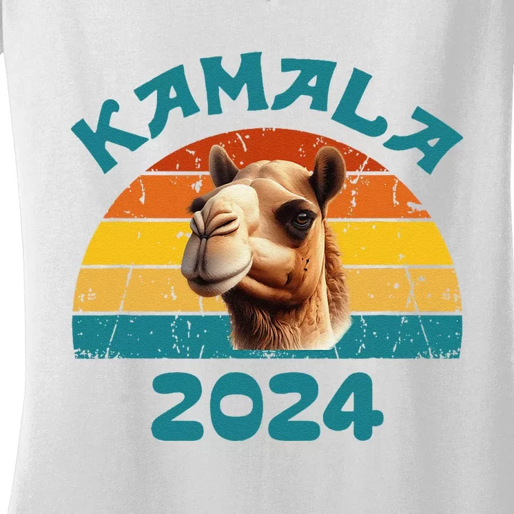 Kamala Harris 2024 For President Retro Camel Campaign Women's V-Neck T-Shirt