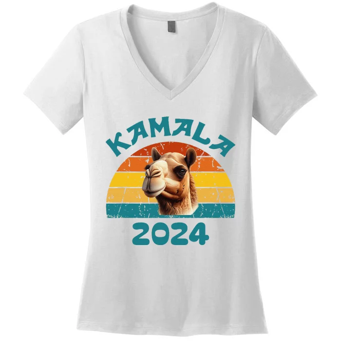 Kamala Harris 2024 For President Retro Camel Campaign Women's V-Neck T-Shirt