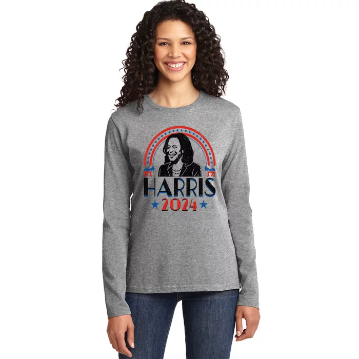 Kamala Harris 2024 Madam President Retro Vote Democrat Ladies Long Sleeve Shirt