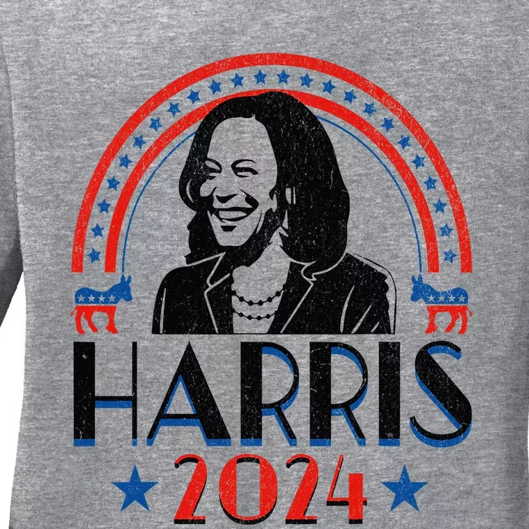 Kamala Harris 2024 Madam President Retro Vote Democrat Ladies Long Sleeve Shirt