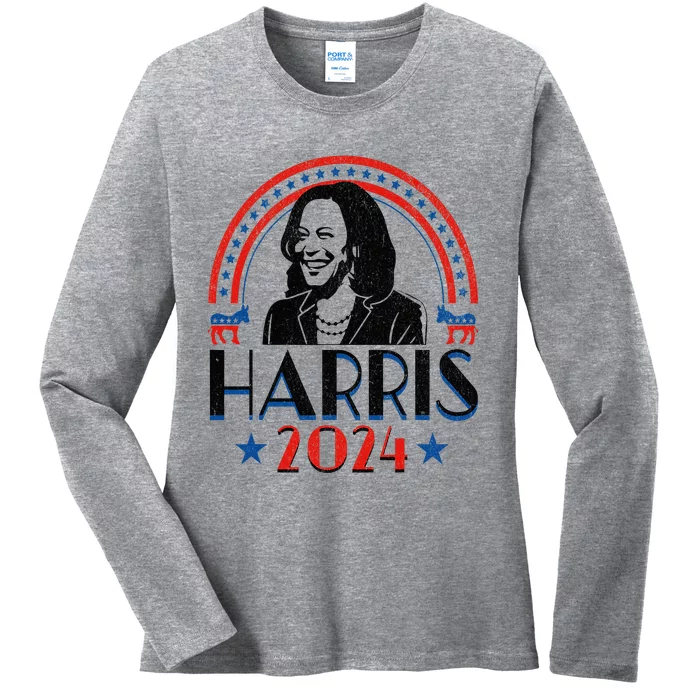 Kamala Harris 2024 Madam President Retro Vote Democrat Ladies Long Sleeve Shirt