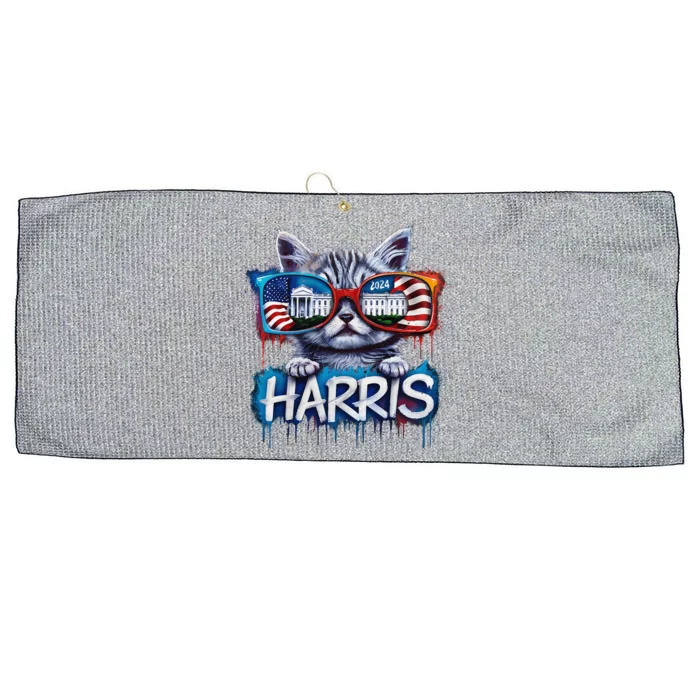 Kamala Harris 2024 Kitten With Patriotic Sunglasses Large Microfiber Waffle Golf Towel