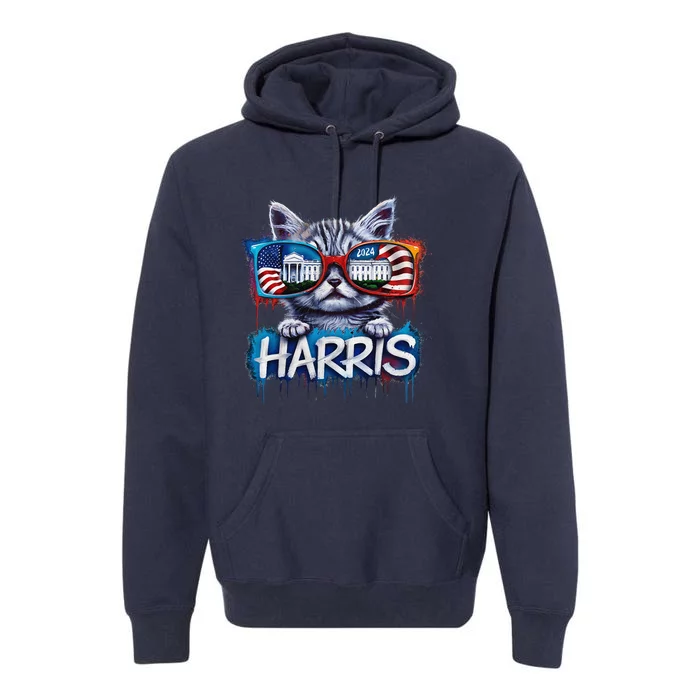 Kamala Harris 2024 Kitten With Patriotic Sunglasses Premium Hoodie