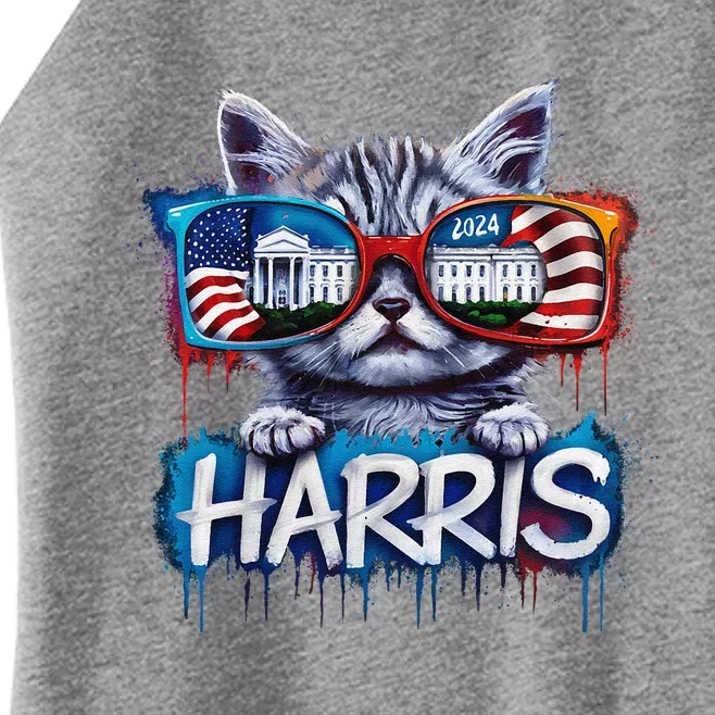 Kamala Harris 2024 Kitten With Patriotic Sunglasses Women’s Perfect Tri Rocker Tank