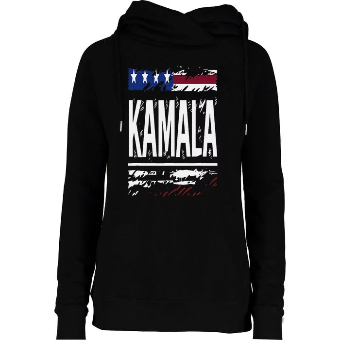 Kamala Harris 2024 24 Madam Vice President Democrat Grunge Womens Funnel Neck Pullover Hood