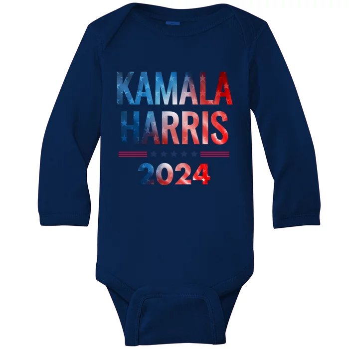 Kamala Harris 2024 For President Flag America Baby Long Sleeve Bodysuit