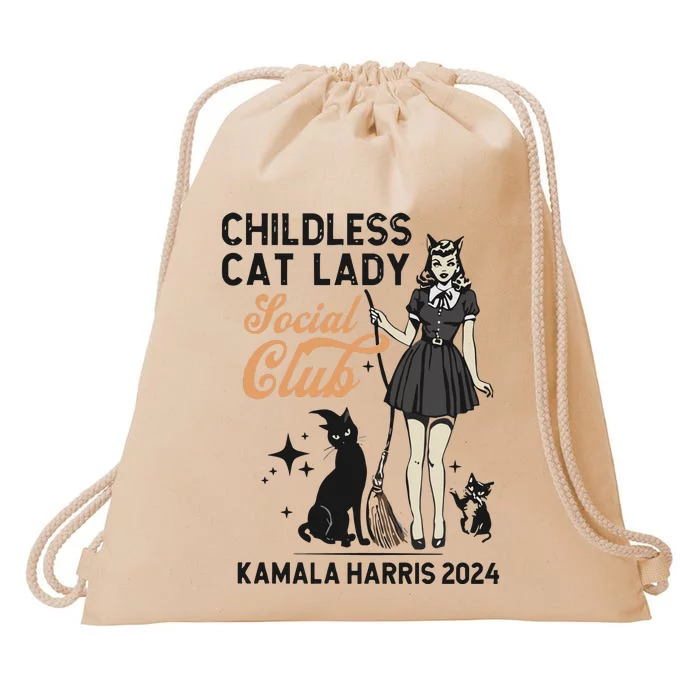 Kamala Harris 2024 Childless Cat Lady Social Club Drawstring Bag