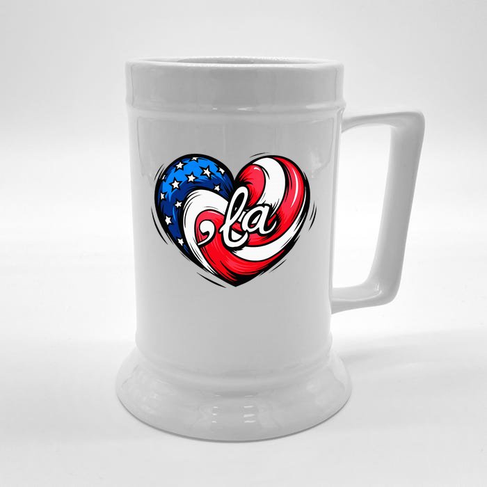 Kamala Harris 2024 American Flag Heart Comma La Patriotic Front & Back Beer Stein