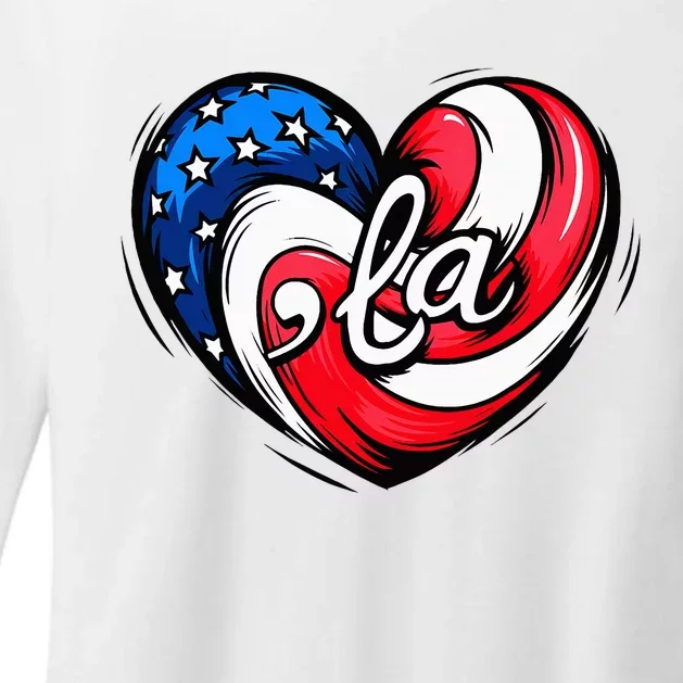 Kamala Harris 2024 American Flag Heart Comma La Patriotic Womens CVC Long Sleeve Shirt