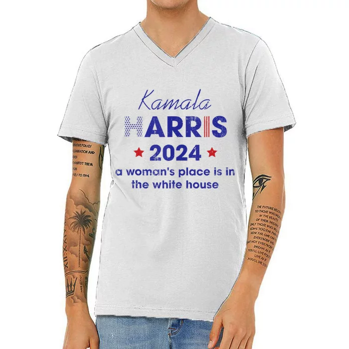 Kamala Harris 2024 A Womans Place Is In The White House V-Neck T-Shirt