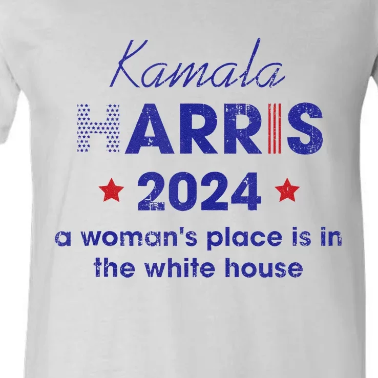 Kamala Harris 2024 A Womans Place Is In The White House V-Neck T-Shirt