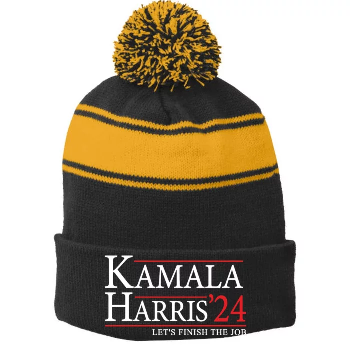 Kamala Harris 2024 Support Graphic Stripe Pom Pom Beanie