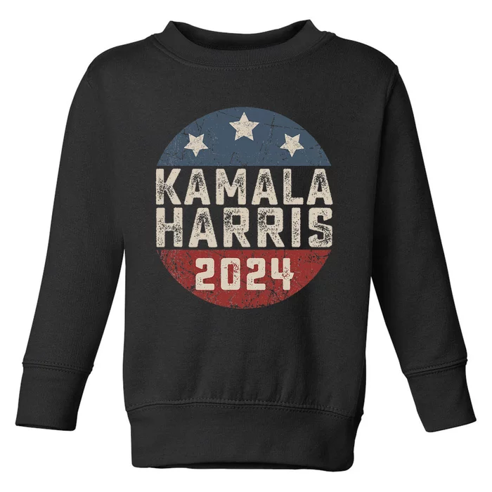 Kamala Harris 2024 For President Retro Button Election Toddler Sweatshirt