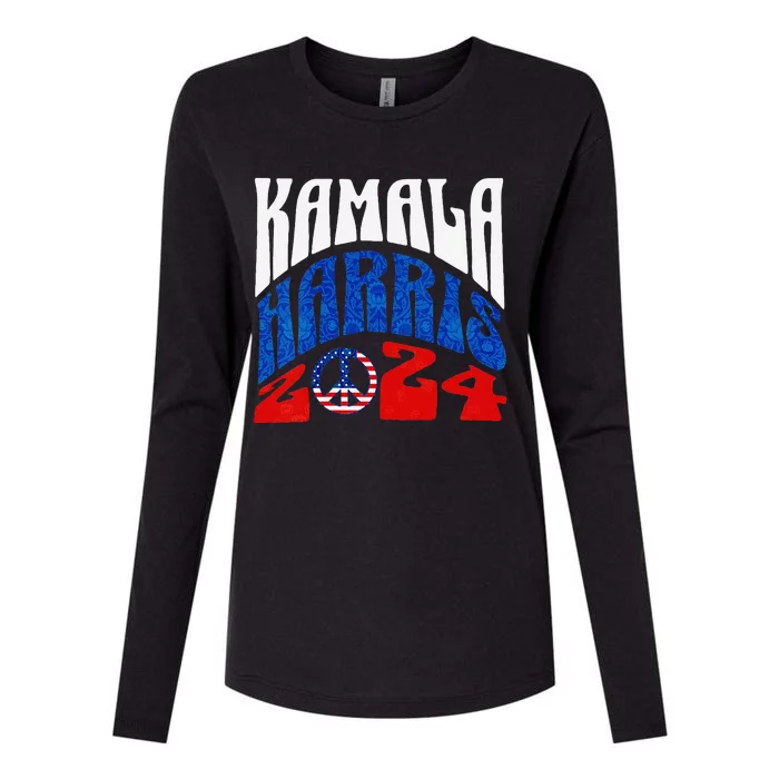 Kamala Harris 2024 Vote Peace Retro Groovy President Womens Cotton Relaxed Long Sleeve T-Shirt