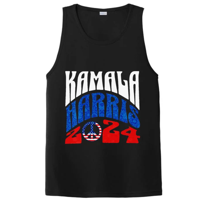 Kamala Harris 2024 Vote Peace Retro Groovy President Performance Tank