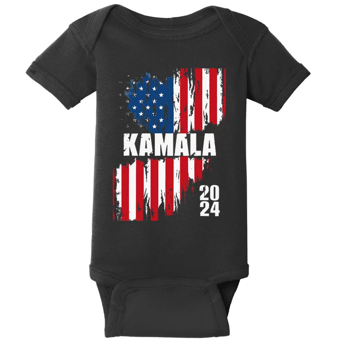 Kamala Harris 2024 For President Campaign Us Flag Vintage Baby Bodysuit