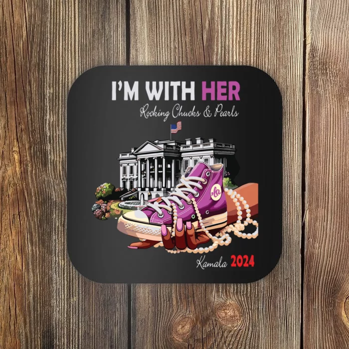 Kamala Harris 2024 IM With Her Rocking Chucks & Pearls Coaster