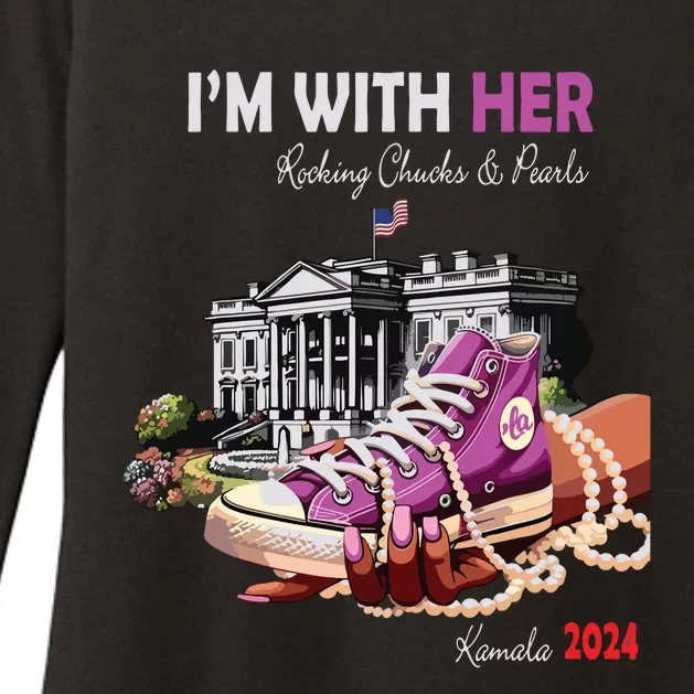 Kamala Harris 2024 IM With Her Rocking Chucks & Pearls Womens CVC Long Sleeve Shirt