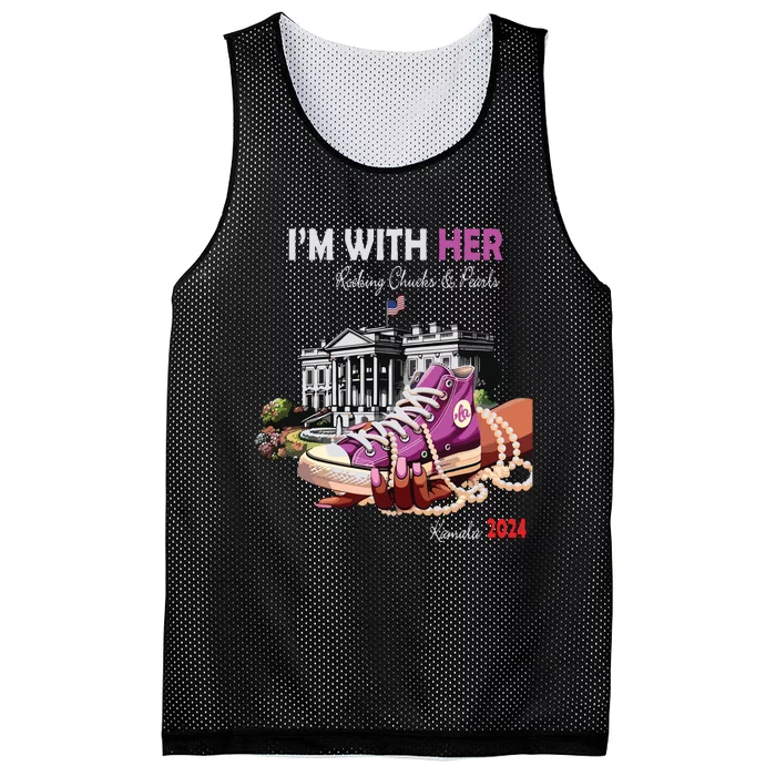 Kamala Harris 2024 IM With Her Rocking Chucks & Pearls Mesh Reversible Basketball Jersey Tank