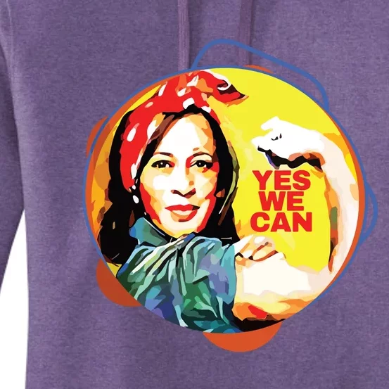 Kamala Harris 2024 Yes We Can Patriotic American Women's Pullover Hoodie