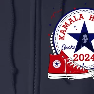 Kamala Harris 2024 Chucks And Pearls Comma La Cat Full Zip Hoodie