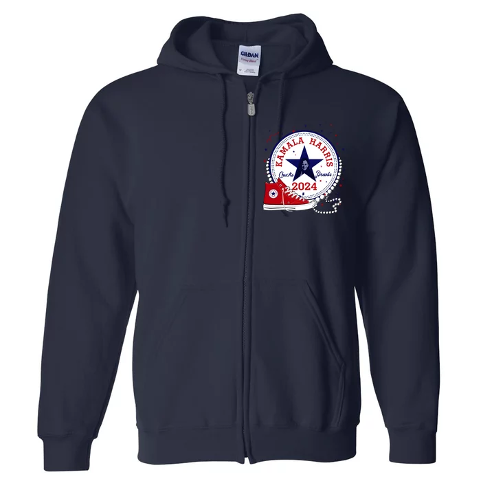 Kamala Harris 2024 Chucks And Pearls Comma La Cat Full Zip Hoodie