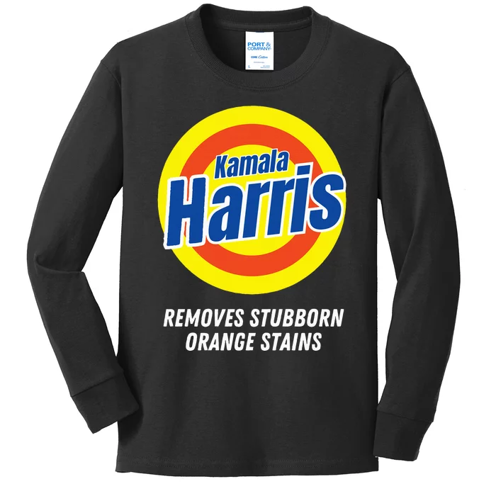 Kamala Harris 2024 Removes Stubborn Orange Stains Humorous Kids Long Sleeve Shirt