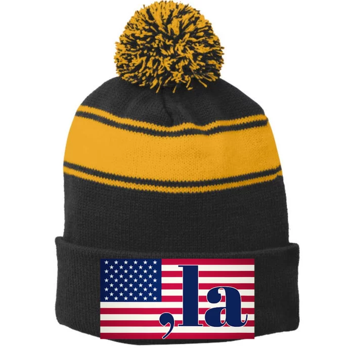 Kamala Harris 2024 President Stripe Pom Pom Beanie