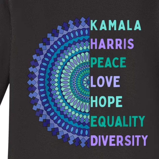 Kamala Harris 2024. Peace Love Hope Equality Diversity Baby Long Sleeve Bodysuit