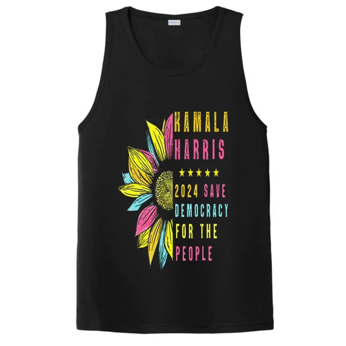 Kamala Harris 2024 Save Democracy For The People Sunflower Performance Tank