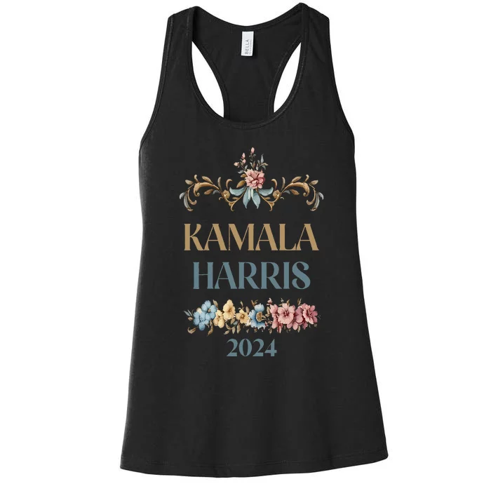 Kamala Harris 2024 Vintage Floral Wo Harris President Women's Racerback Tank