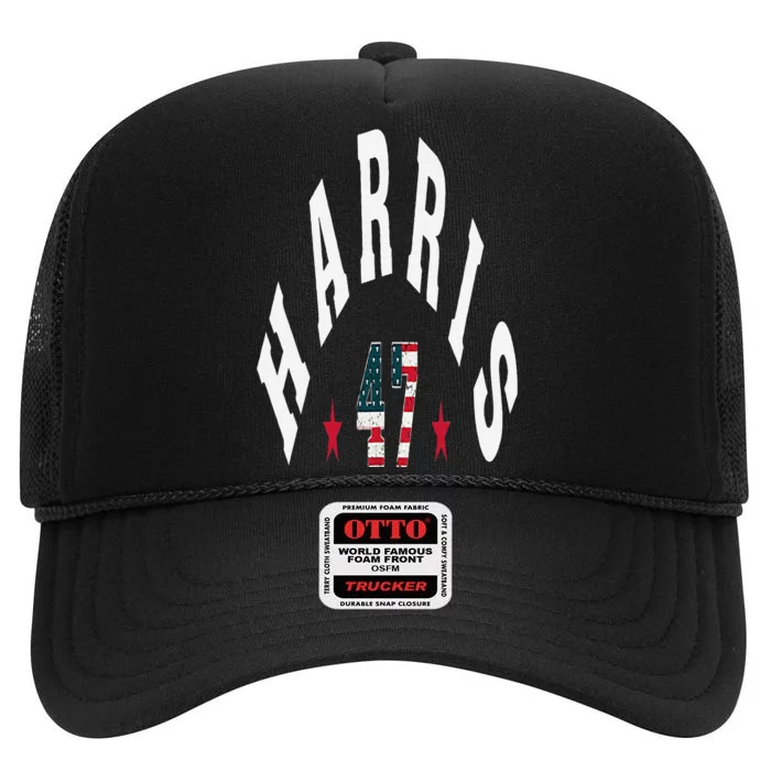 Kamala Harris 2024 With Harris 47 Style Curved Font High Crown Mesh Trucker Hat