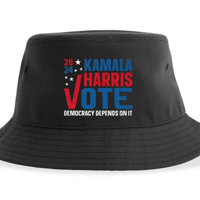 Kamala Harris 2024 Vote Democracy Depends On It Sustainable Bucket Hat