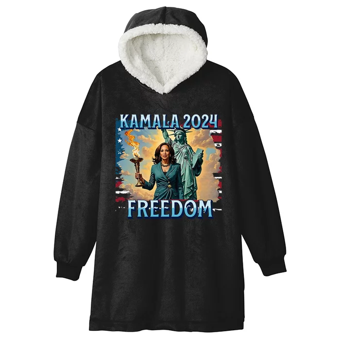 Kamala Harris 2024 For President Campaign Lady Liberty Torch Hooded Wearable Blanket